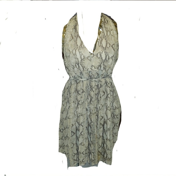 5/35 NWOT H&M DRESS SZ 8 DEEP V NECK SHEER PLEATED - Picture 1 of 7